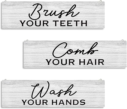 Modern Farmhouse Bathroom Decor 3-Piece Wooden Wall Plaques - Washroom Signs