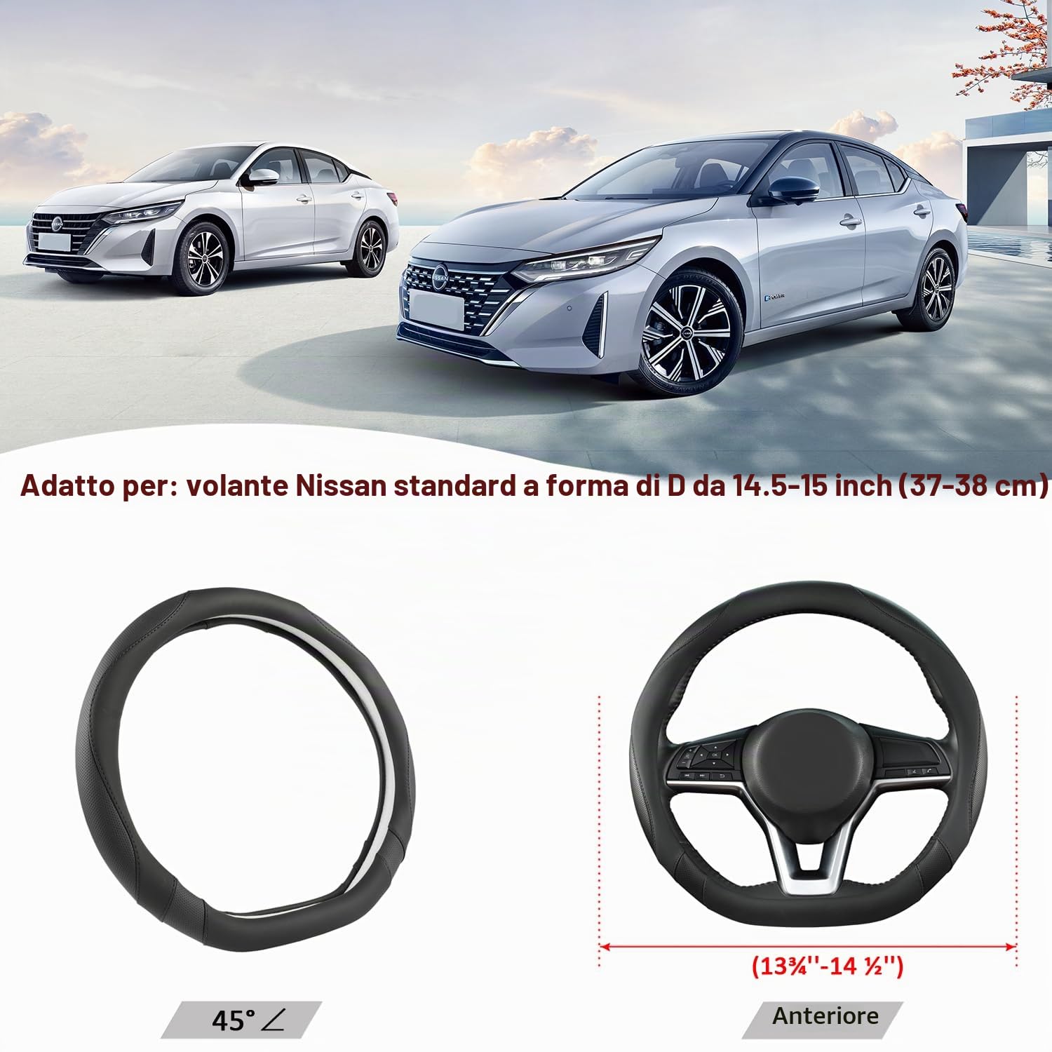 GIANT PANDA Coprivolante per Nissan, a forma di D, per Qashqai,Juke​,X-Trail,Leaf​(nero, misura standard)