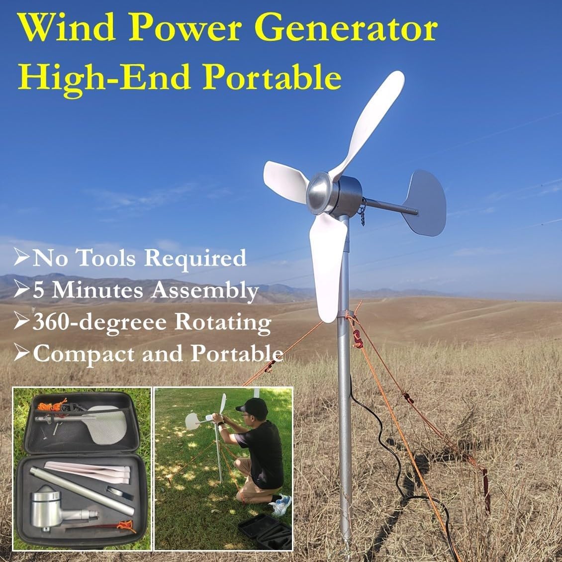 Portable wind generator kit, 120W DC12V, Adjustable output voltage（5V/24V~32V），wind turbine, 360 degree rotation, compact and lightweight