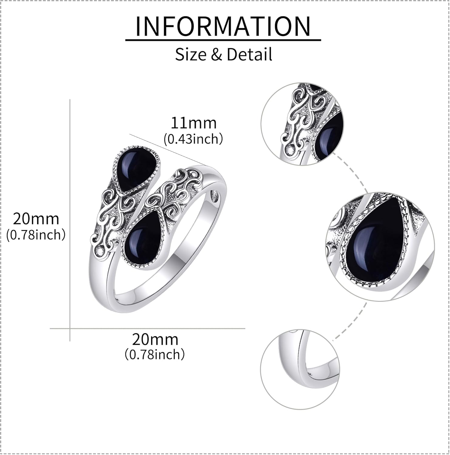 Ring for Women Sterling Silver Adjustable Band Open Rings Jewelry Gifts for Girls