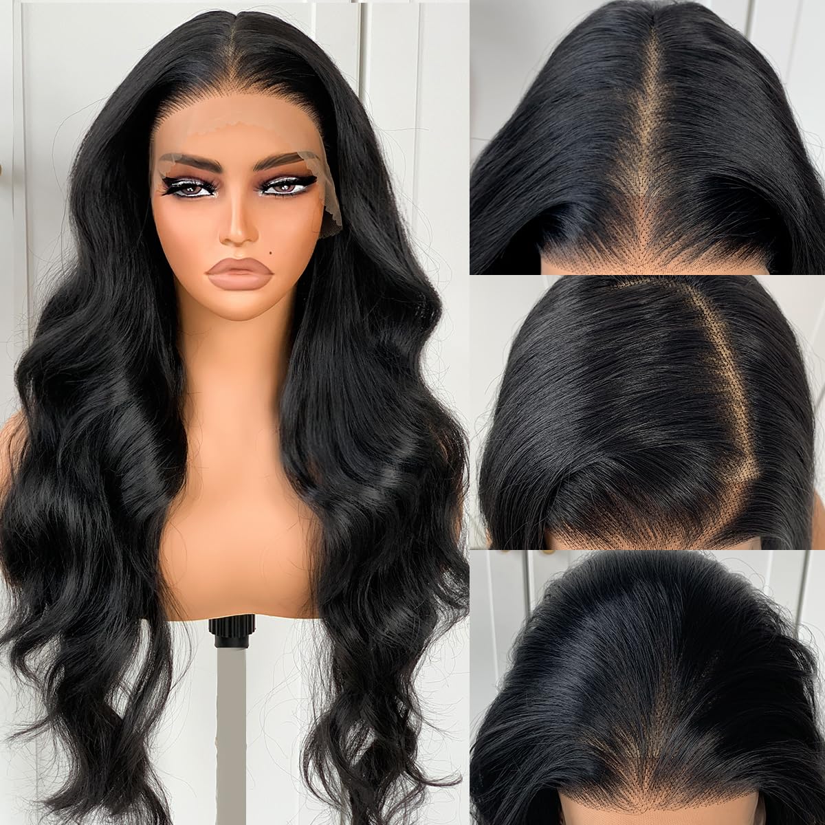 HD 13x6 Synthetic Lace Front Wig Pre-Plucked, Jet Black 26inch Body Wave Lace Frontal Wigs 200 Density for Black Women, Pre-Plucked PLUS 1.5’’ Hairline