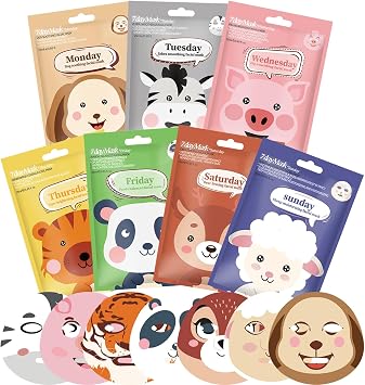 Face Masks Skincare - 7 Sheet Face Mask - Face Mask Set Hydrating and Smoothing Improve Dullness - Fun Animal Printed Facial Mask Gifts for Teenage Girls
