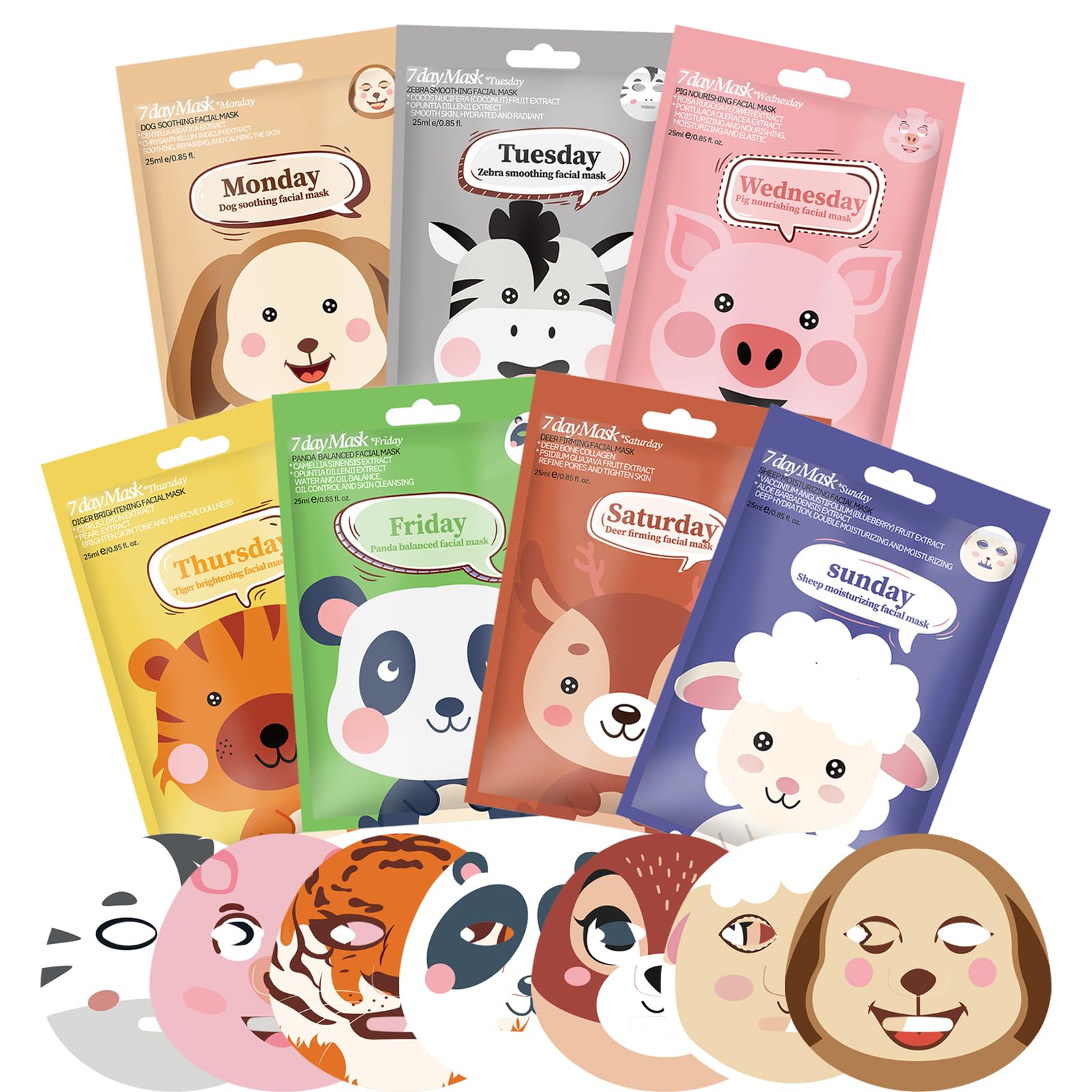 Face Masks Skincare, 7 Sheet Face Mask, Face Mask Set Hydrating and Smoothing Improve Dullness