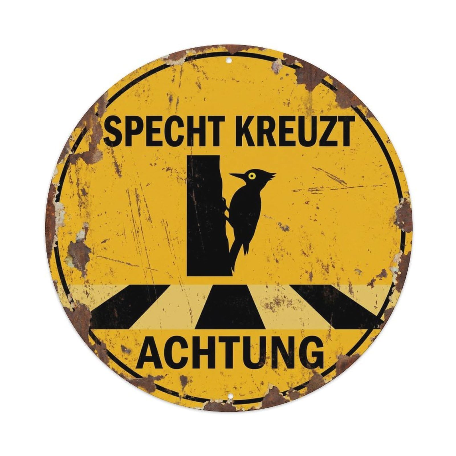 Woodpecker Crossing Achtung Rustic Metal Tin Sign