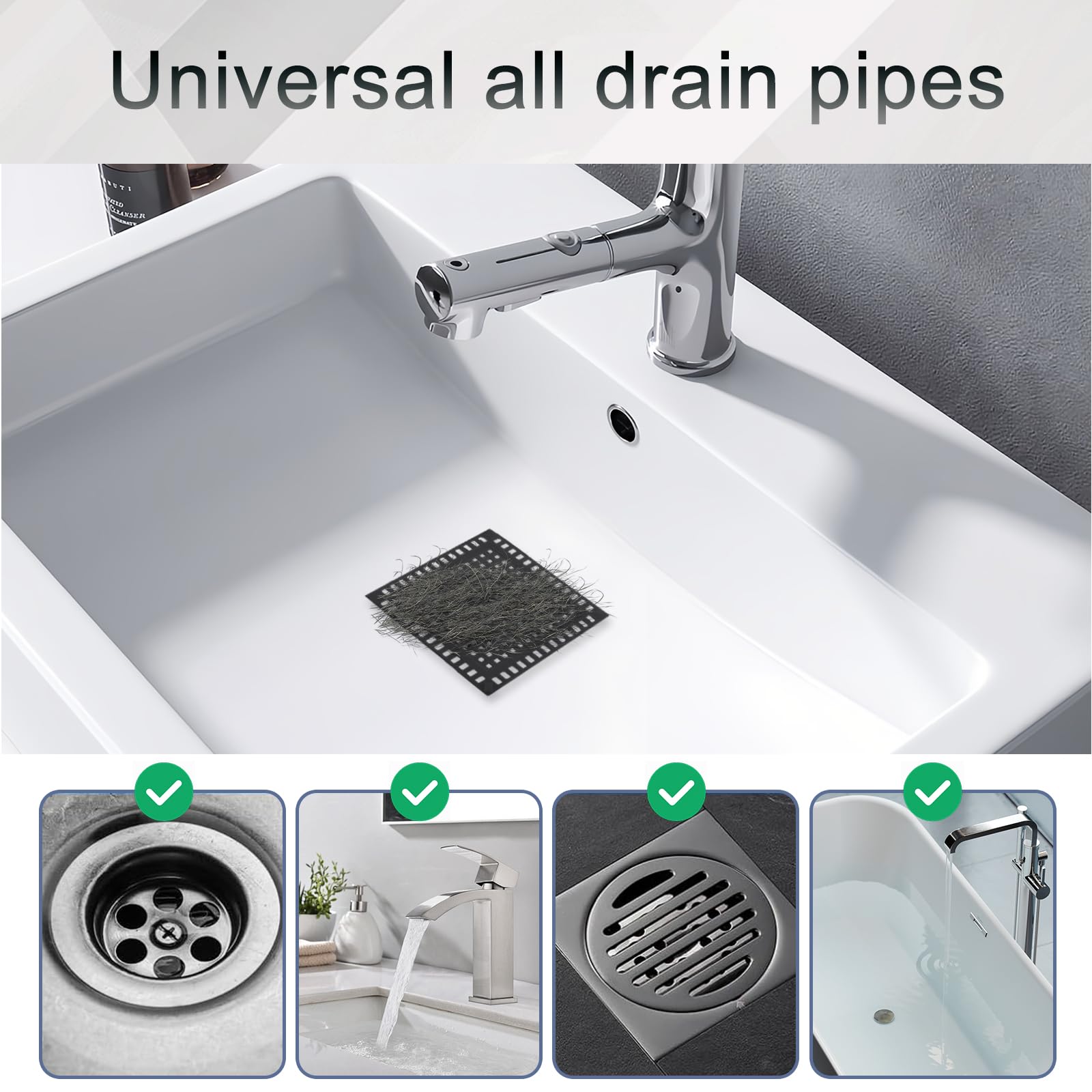 Filtro Capelli Per Doccia Quadrato 12,3x12,3cm | Anti Intasamento | Acciaio Inox E Silicone