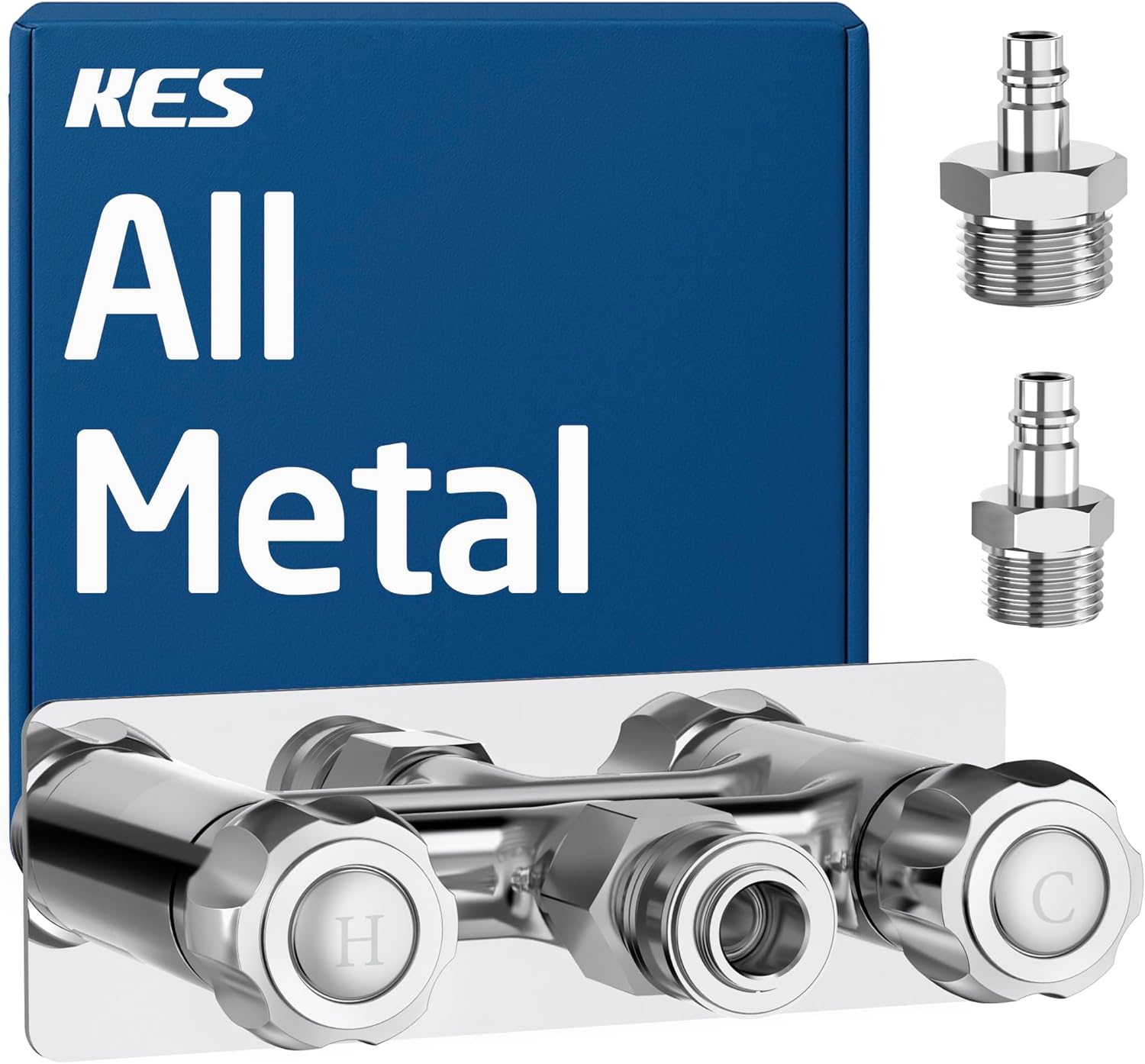 KES All Metal RV Exterior Shower Faucet One-Piece Brass Valve Body with 18/8 Stainless Steel Quick Connectors, 4 inch Leak Free RV Outdoor Camper Shower Faucet for Motorhome, Travel Trailer, Chrome