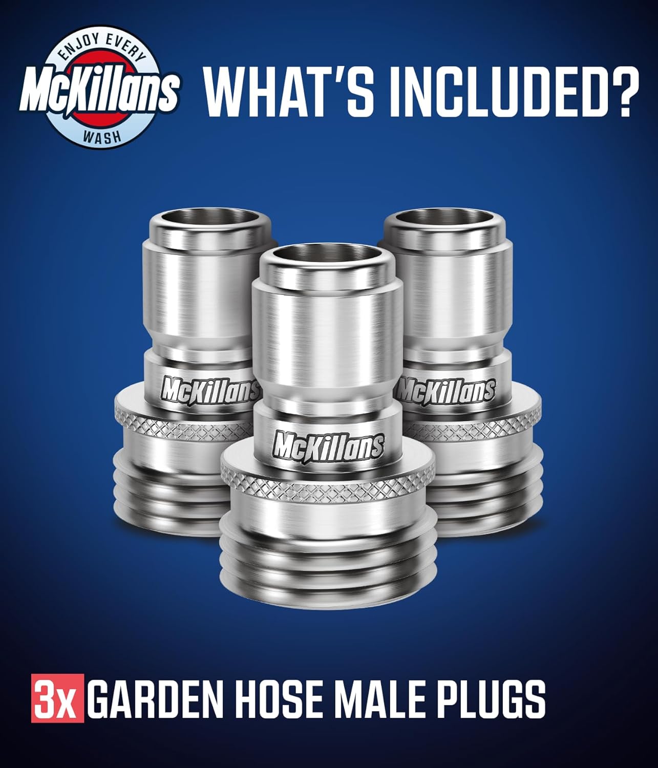 McKillans® Water Hose Male Plugs [Universal FIT] 3 Pack - Stainless Steel - Garden Hose Quick Connect Stainless - Durable Quick Connect Garden Hose Fittings - Easy Instant Connection