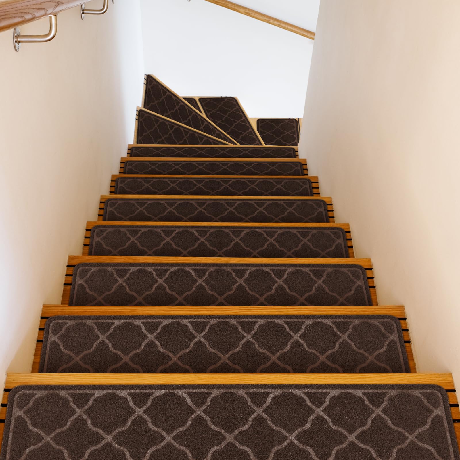 Daletu Edging Stair Treads Non-Slip 76 x 20cm(15PC), Indoor Carpet Treads Machine Washable, Reusable Staircases Runner Mat with Non Skid Rubber TPR Backing for Kids Elders and Dogs