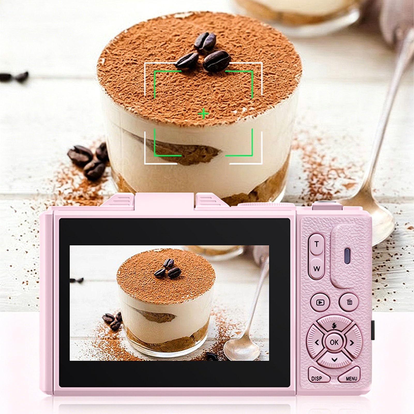 Akozon Fotocamera Digitale 5K Fotocamera per Vlogging da 80 MP Zoom Digitale 18X Schermo Ribaltabile IPS da 3 Pollici con Videocamera per Principianti, Rosa