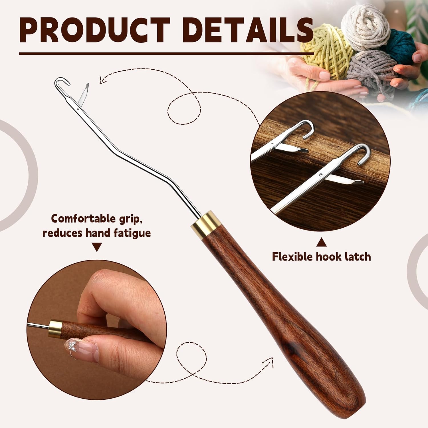 BALDCC 5 Size Latch Hook, Crochet Hooks for Hair, Latch Hook Kit for Rug Making, Braiding, and Crochet Craft