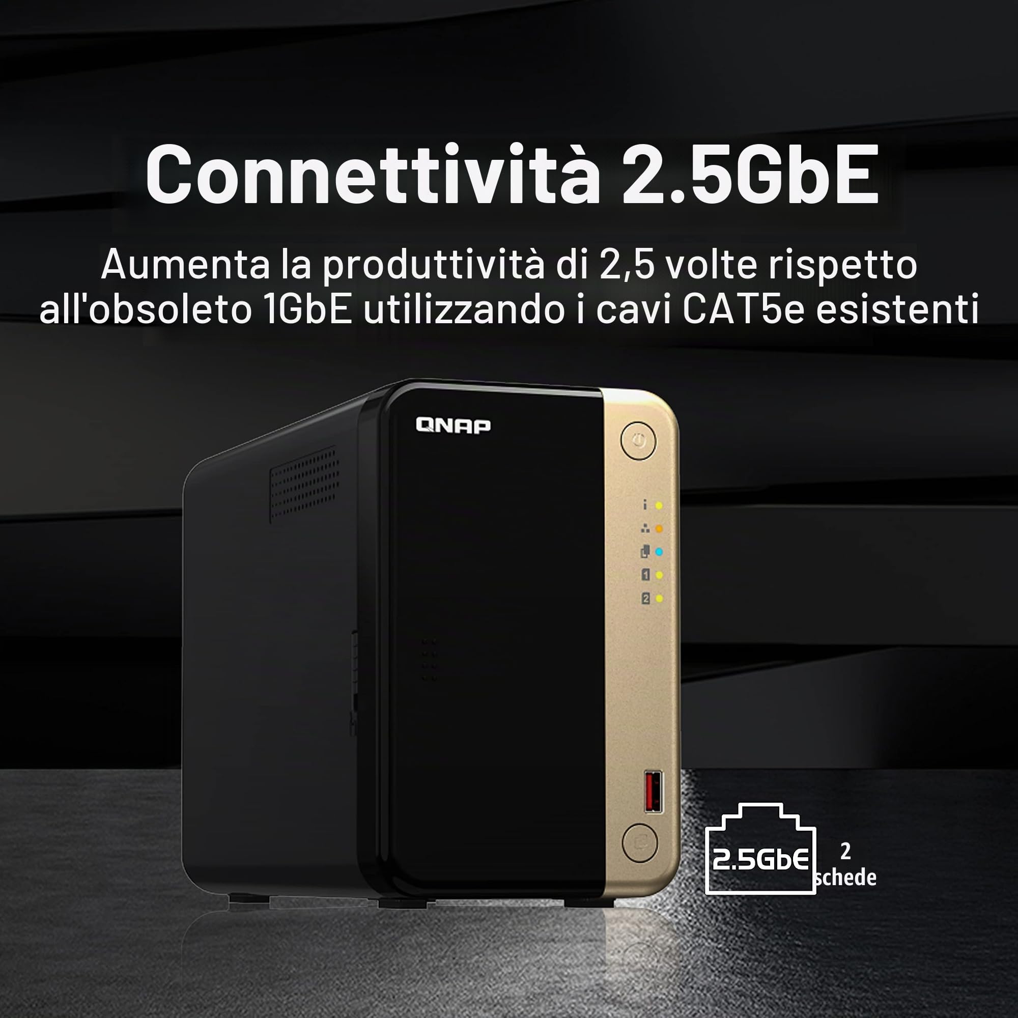 QNAP TS-264-8G-24WD-US NAS desktop ad alte prestazioni a 2 alloggiamenti con capacità di archiviazione di 4 TB, pacchetto HDD preconfigurato RAID1 WD Red Plus