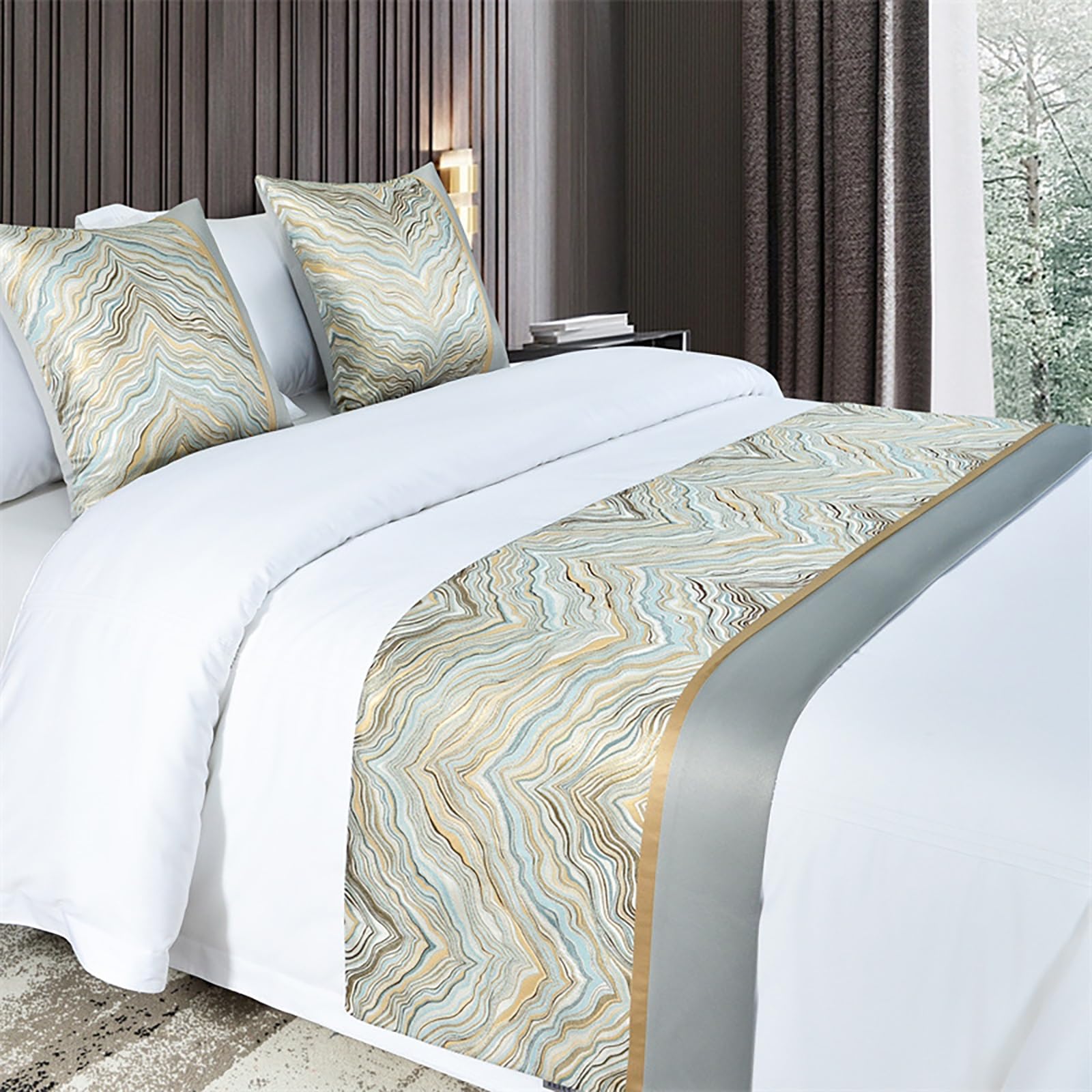 VNVFJKLO bed runner, Bed Runner Mountains Rivers Jacquard Theme Of Foot For, Luxurious End Scarves Bedding Towel Decor Protection Bedspread For Hotel Home Scarf(Gold,50 * 240cm for 180cm Bed)