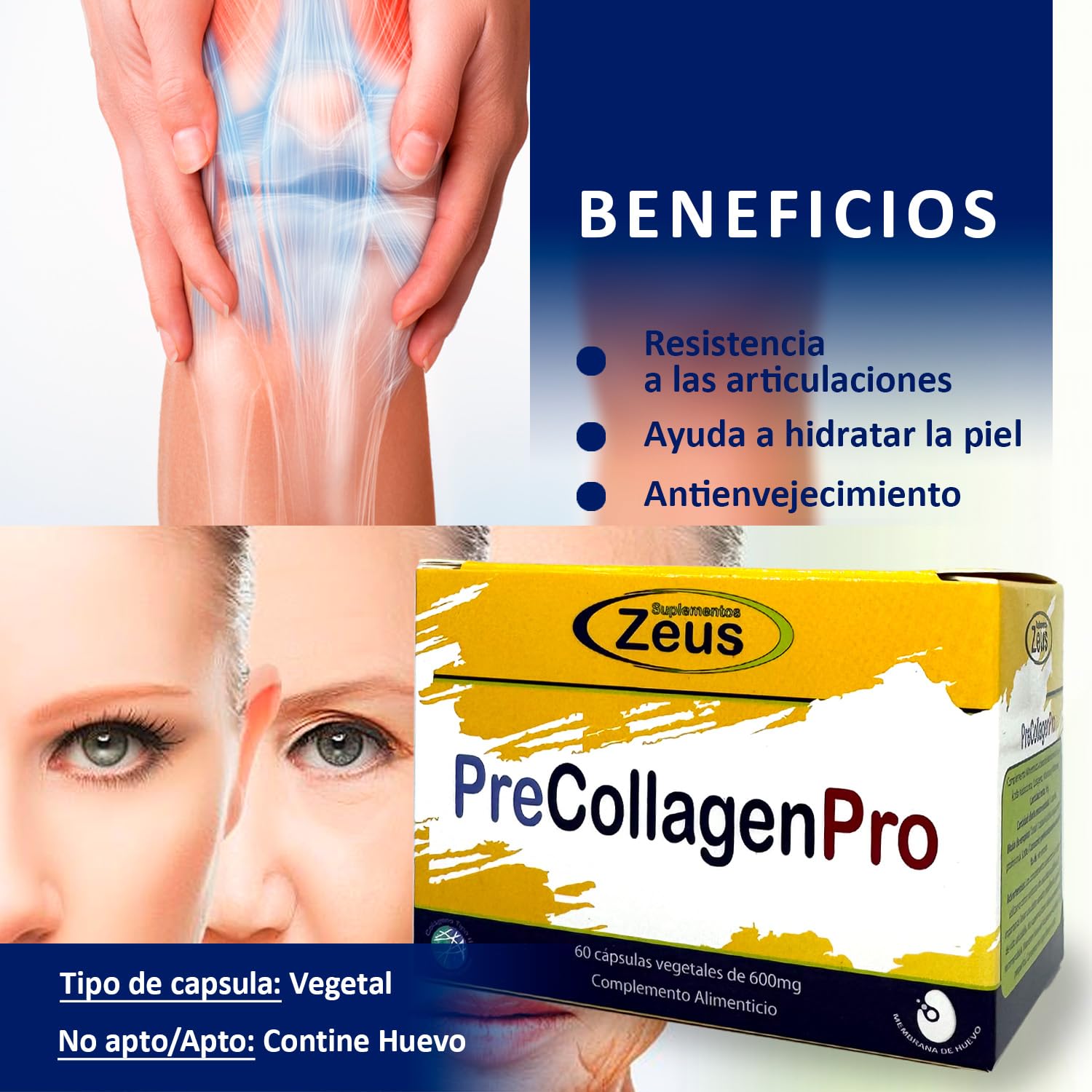 PreCollagenPro aiuta i tessuti, previene dolori articolari e infiammazioni, previene l'invecchiamento prepamturo. 60 cps vegetali