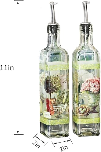 Miniatura 5 de CEDAR HOME Juego de botellas de aceite de oliva, dispensador de vidrio, vinagre de 17 onzas, con boquilla vertedora de acero inoxidable a prueba de