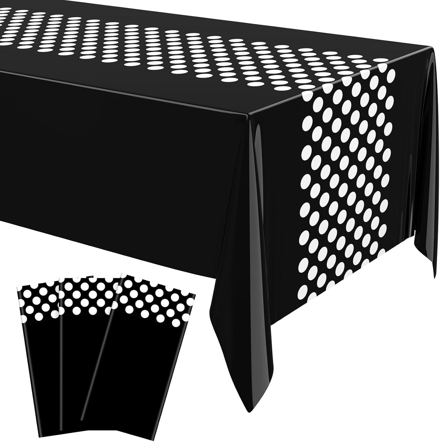 Irenare 3 Pcs Mouse Theme Birthday Party Supplies Decoration Christmas Mouse Tablecloth Plastic Table Cover Polka Dot Tablecloth Lady Bug Party Decor, 54 x 108 Inch(Black, Black, White)