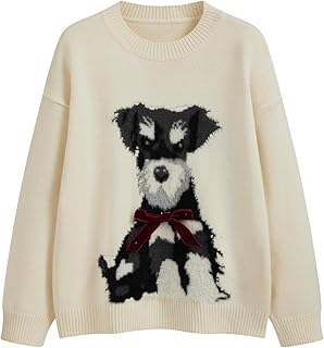 CIDER Women’s Cat Sweater Long Sleeve Crew Neck Fun Graphic Cute Patterned Pullover Sweater Tops