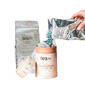 Tease Peach Herbal Tea - Peach Please Caffeine Free Tea Refill Foil Pack of 2, Made with Organic Peaches, Hibiscus Flowers, and Rosehip, Hibiscus Tea Blend For Juicy Fresh Hydration And Glowing Skin