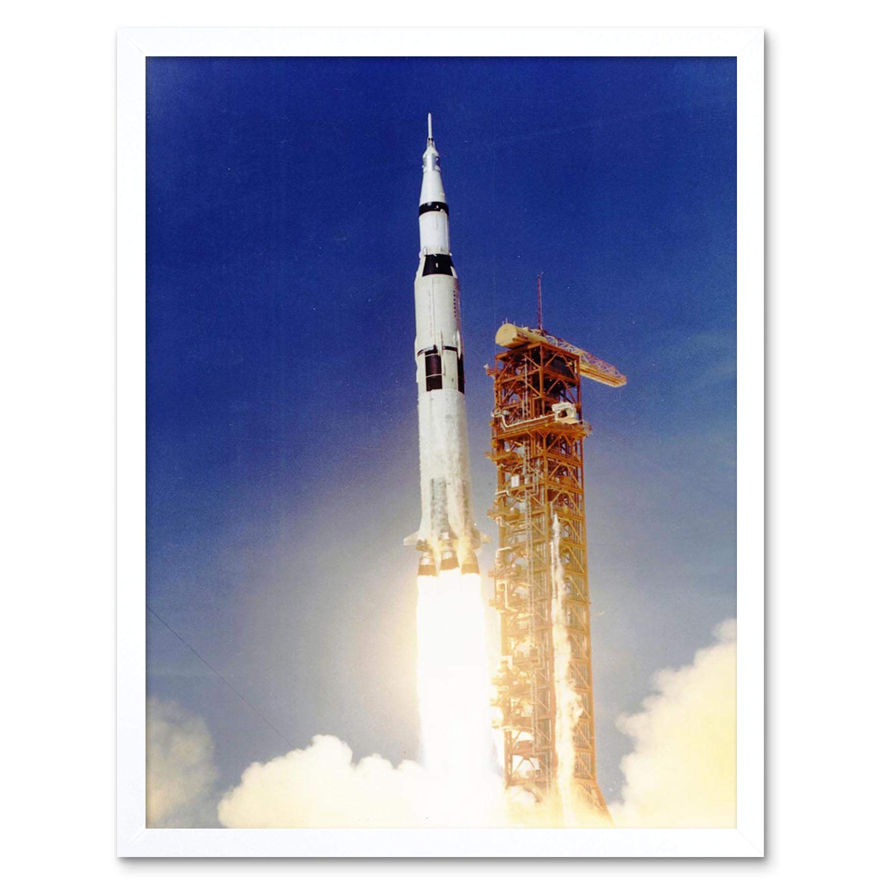 Apollo 11 Moon Launch Print - Saturn V Rocket Blast Thrust - NASA Photograph Art - Framed - W12 x H16 inch