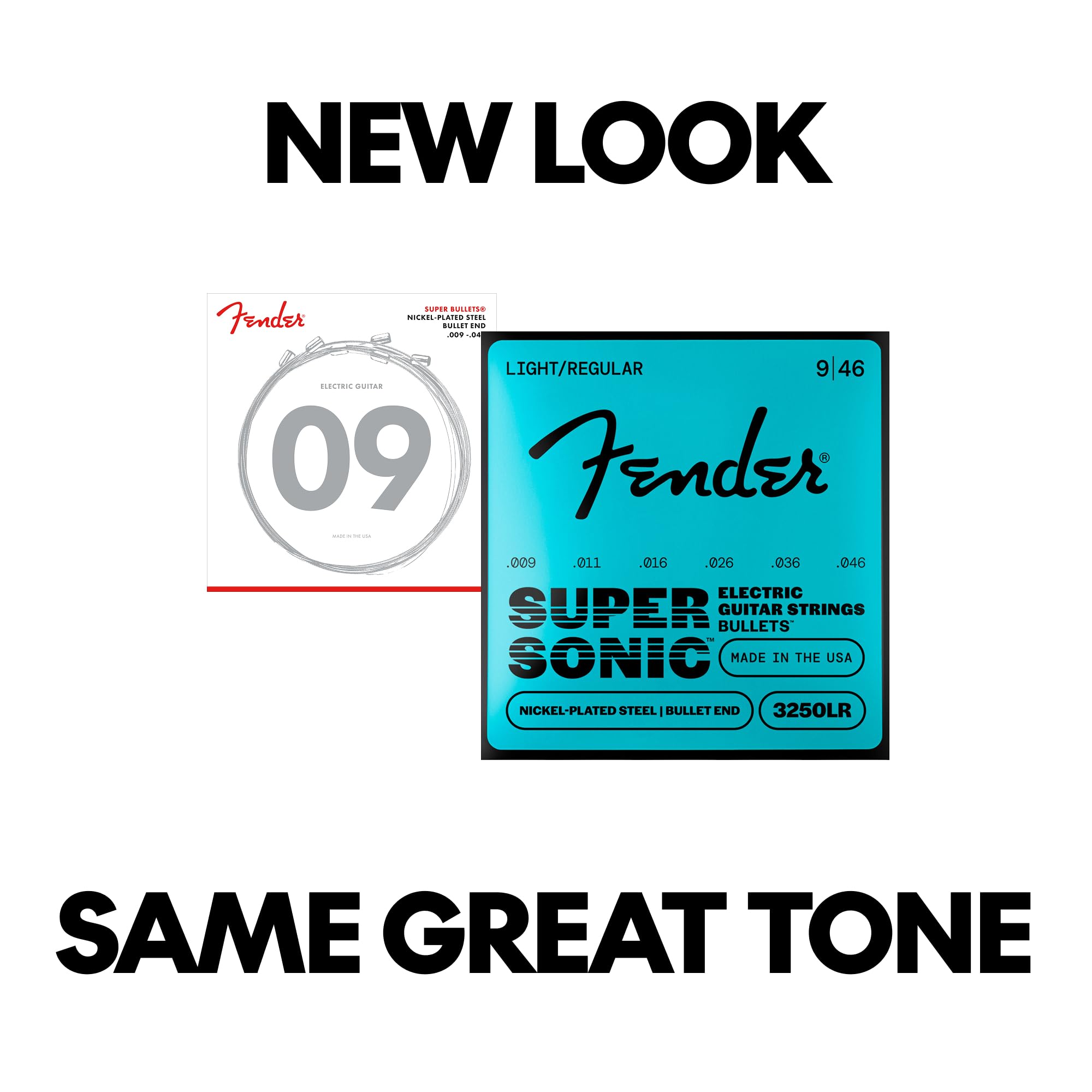 Fender Super Bullet® Strings, Nickel Plated Steel, Bullet End, 3250LR Gauges .009-.046, (6)