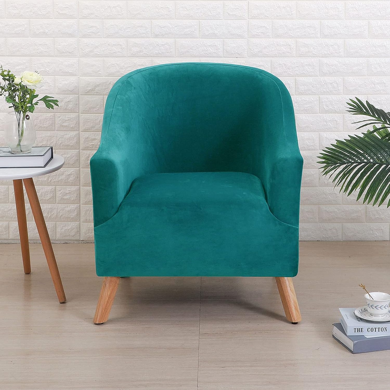 YOPOIY Luxurious Velvet Tub Chair Slipcover, 1 Piece Club Chair Slipcover Non Slip Barrel Chair Cover High Stretch Soft Furniture Protector -Dark Green
