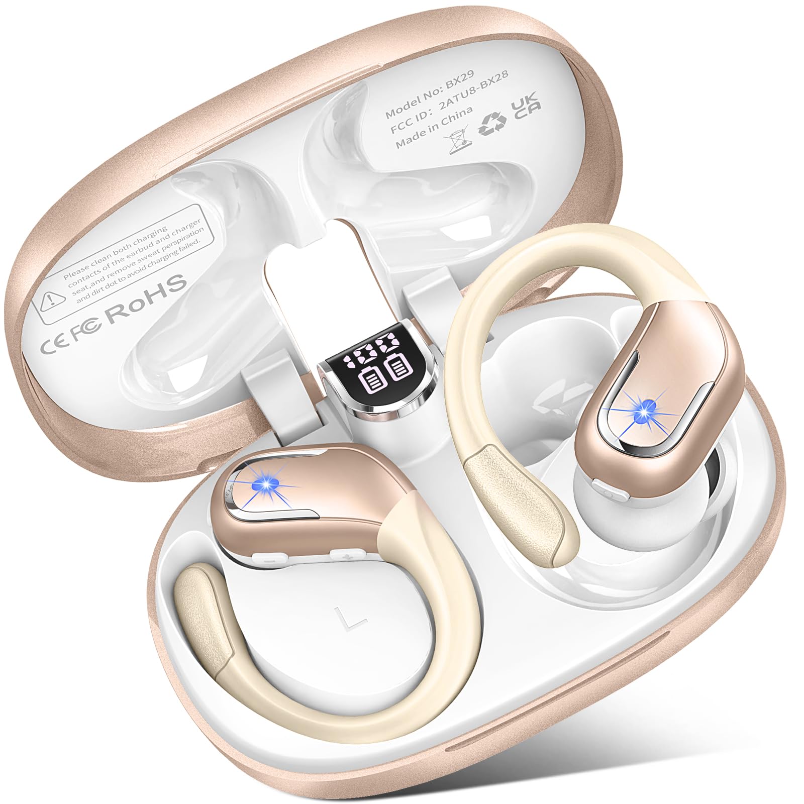 Bluetooth Sports Headphones, 75 Hours Wireless Bluetooth 5.3 Headphones with 3D Stereo Bass, 4 ENC Mics Noise Cancelling Wireless Earbuds, LED Display, IP7 Waterproof, USB-C Fast Charging in Ear