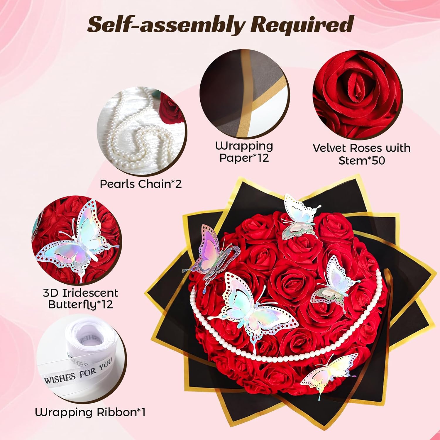 50 Pcs Fake Roses Red Artificial Flowers Bulk, Faux Velvet Silk Rose Bouquet with Long Stems Real Look for Wedding Party Centerpieces Vases Decor - Image 3