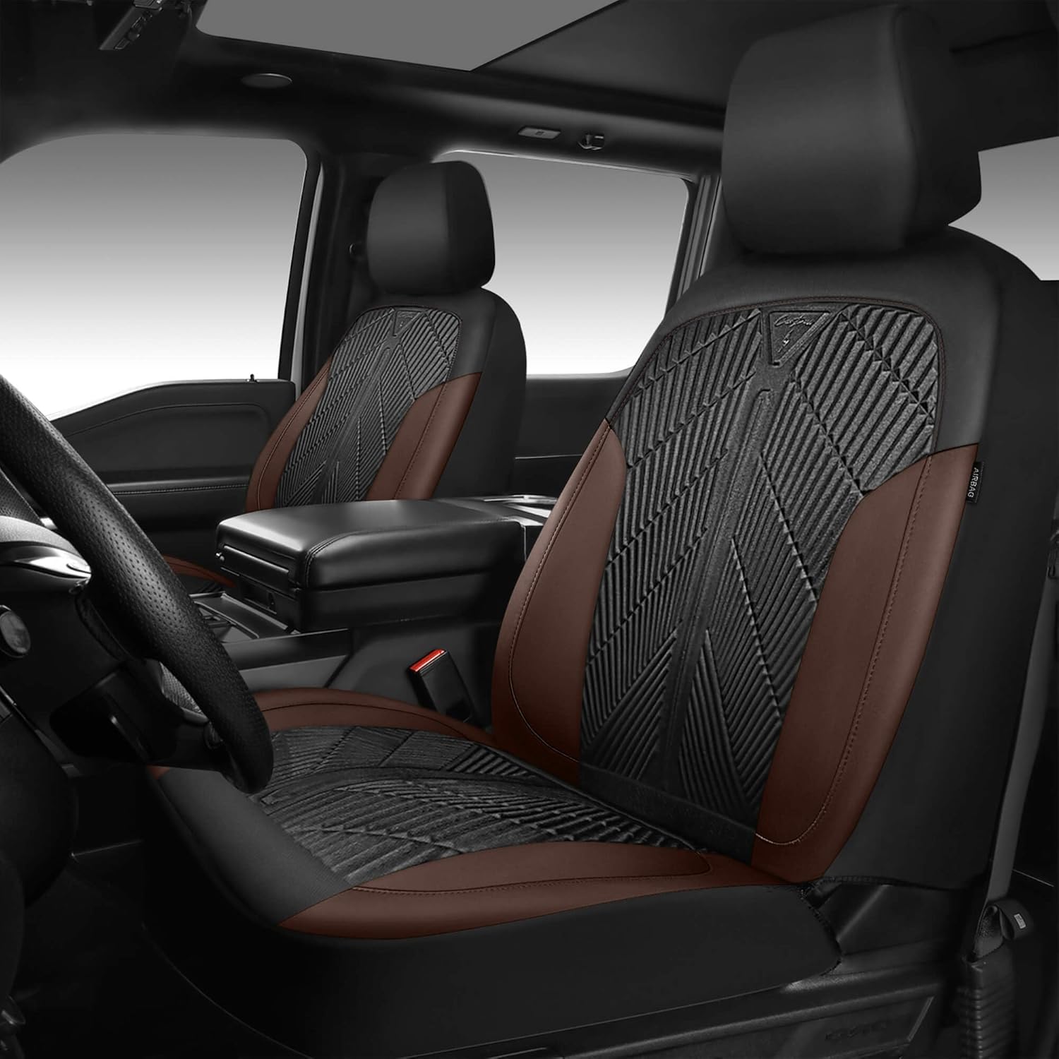 ( similar foto )CAR PASS Waterproof Black Brown Car Seat Covers Front Seat Covers Neoprene Wetsuit,All-Weather Non-Slip Durable,Universal Fit for SUV Sedans Trucks Automotive,Airbag Compatible,3D Emboss Black Brown Black and Brown Two Front