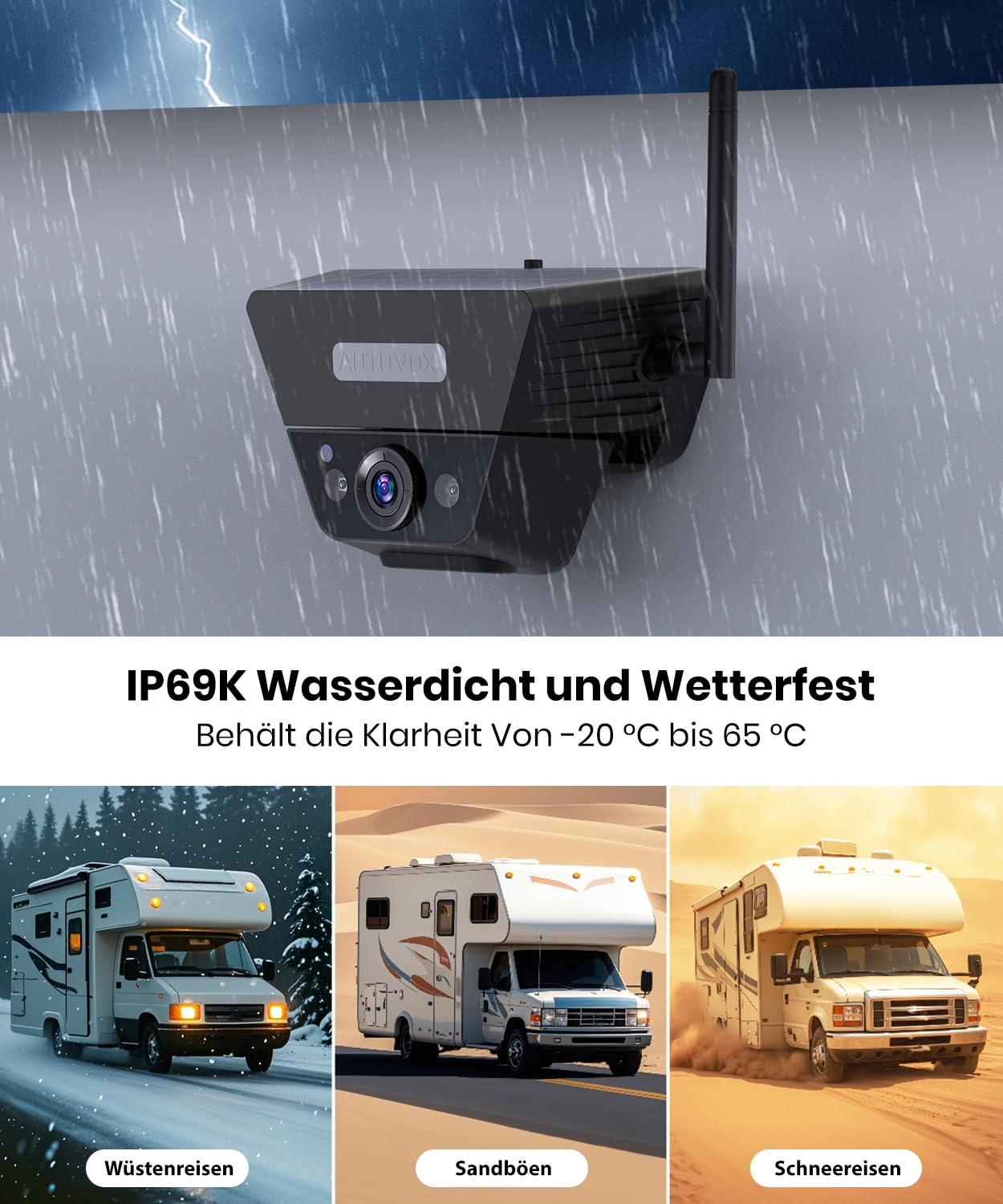 AUTO-VOX Magnetische draadloze zonne-achteruitrijcamera AUTO-VOX Magnetische draadloze zonne-achteruitrijcamera