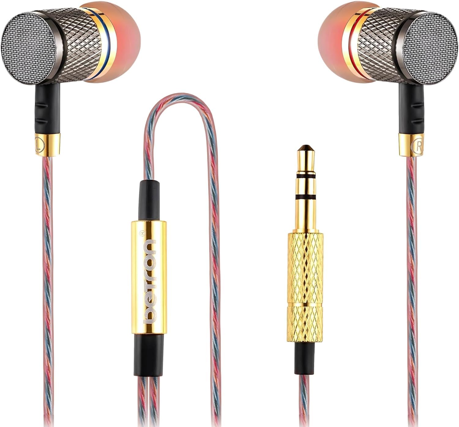 Betron YSM1000 Wired in-Ear Headphones, Noise Isolating Earbuds with Powerful Bass Sound, Tangle-Free Cable and 3.5mm Jack for Phone, Laptop, Tablet