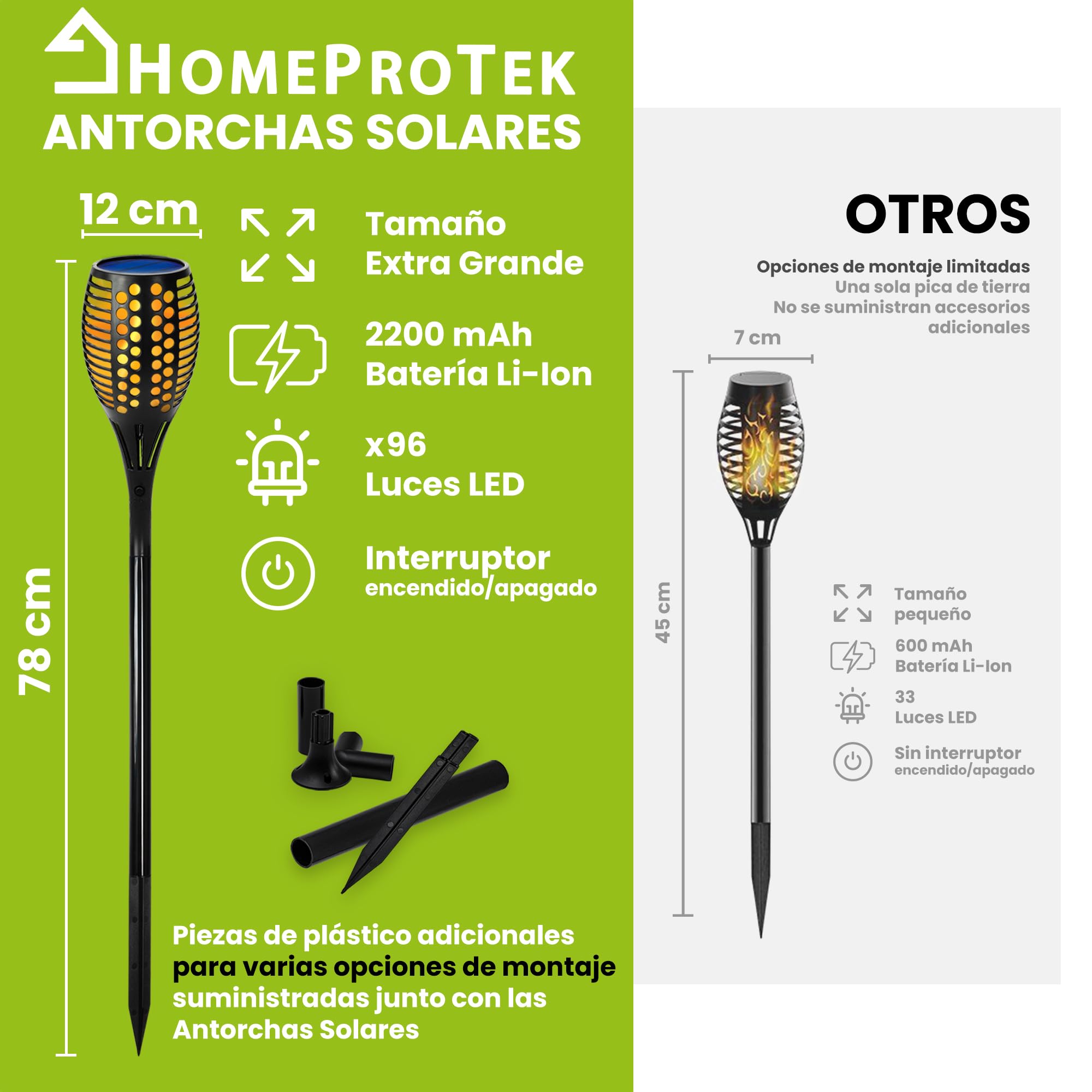 HOMEPROTEK 4 Piezas 96LED Antorchas Solares Exterior Jardin - Luces Solares Led Exterior Jardin - IP65 Impermeable Luces Led Solar - Solar Lights Outdoor Garden