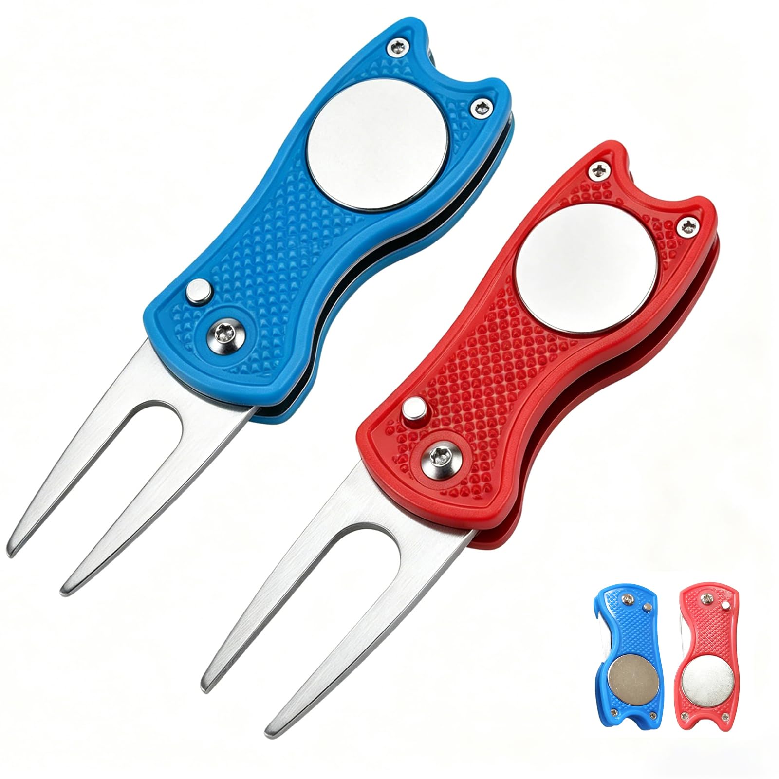 Moxychrony 2 Pcs Pitch Mark Repair Tool, Golf Pitch Mark Repairer, Golf Divot Repair Tool with Button & Magnetic Ball Marker Pitch Mark, Lightweight Divot Repair Tool,Choice for Golfers