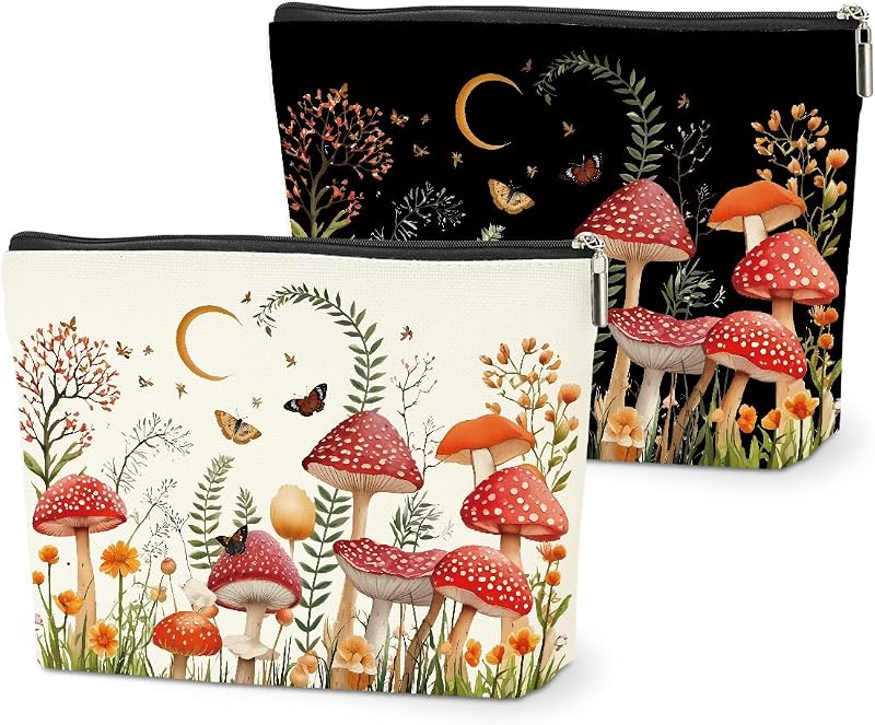 Necessaires de maquiagem HZMLYDJ com estampa Floral Mushroom, pacote com 2