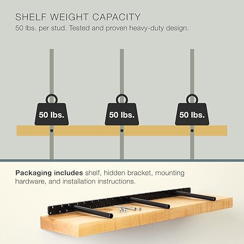 Miniatura 4 de UltraShelf Estante flotante de madera maciza para decoración de pared, roble blanco, 30 pulgadas de largo x 8 pulgadas de profundidad