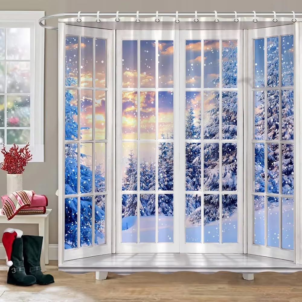 Rideau de douche 80x180 en polyester pour décoration de salle de bain d'hiver