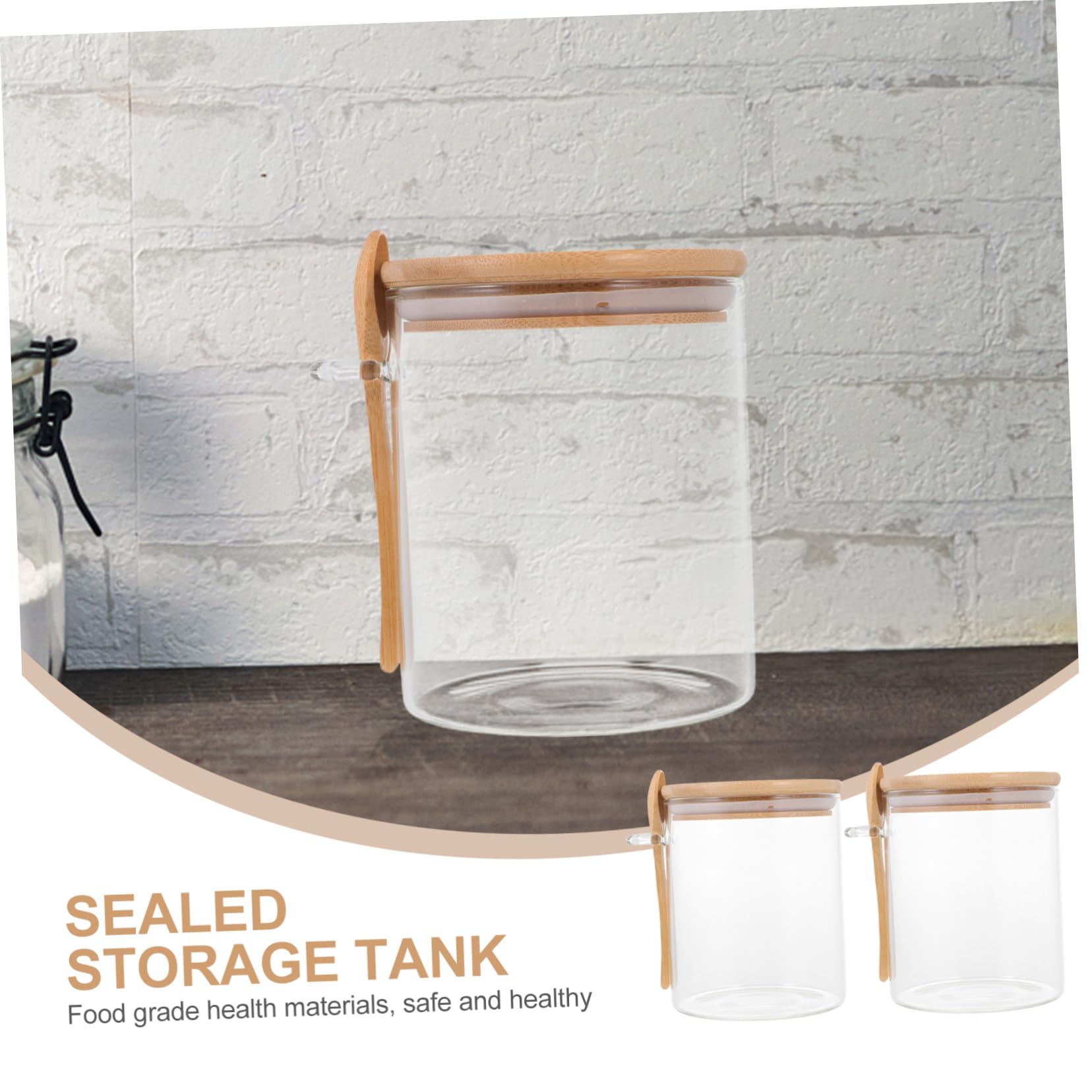 VALICLUD 2 Stück Teiliges Glas Vorratsglas mit Holzdeckel und Löffel Luftdichte Küchen Aufbewahrungsgläser für Kaffee Tee Gewürze Bpa freies Food Storage Jar Stapelbar und Robust