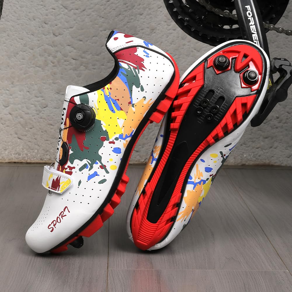 Hixingo Zapatilla de Ciclismo Hombre, Mujer Graffiti Colorido Impresión Zapatos Bicicleta de Montaña Exterior MTB Compatibles con SPD Lock System, Zapatillas de Ciclismo Unisex Adulto