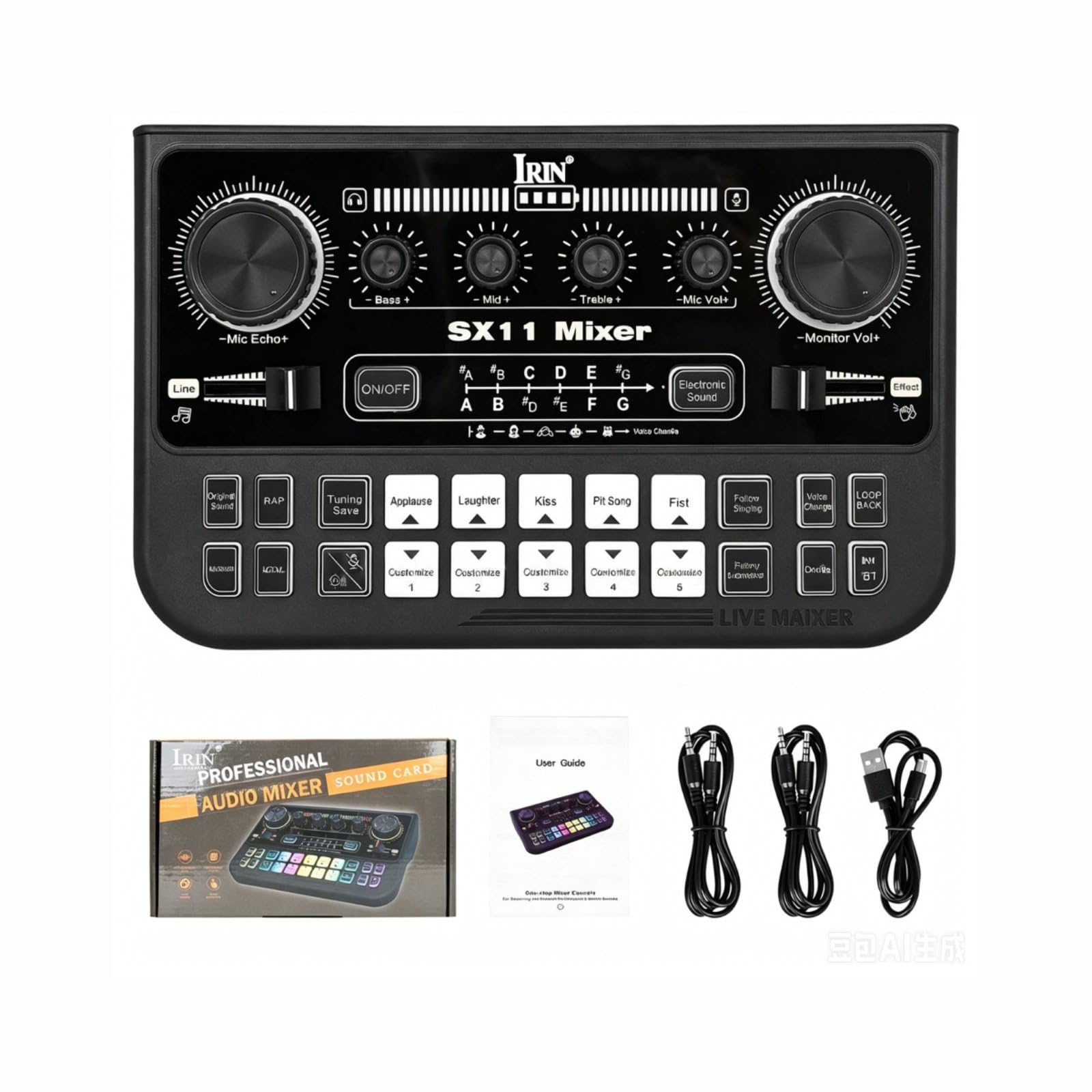 Reverb Effects Live Stream Sound Card RGB Lights Voice Changer Mixer LED Screen Karaoke Mixer Multi-Channel for Streamers, Singers, Podcasters, Gaming, Black-image-34