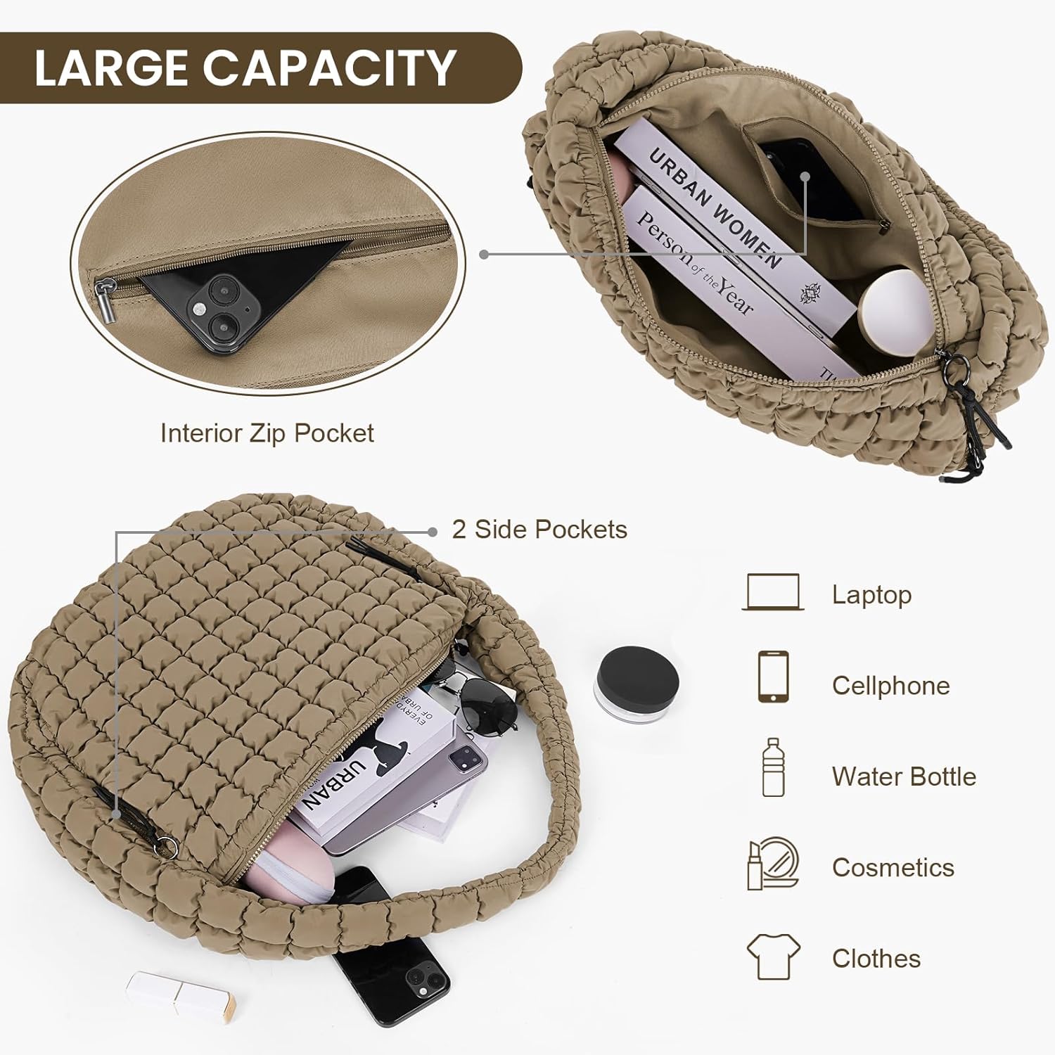 Juoxeepy Quilted Tote Bag Large Carryall Puffer Shoulder Bag Lightweight Padding Hobo Bag - Image 4