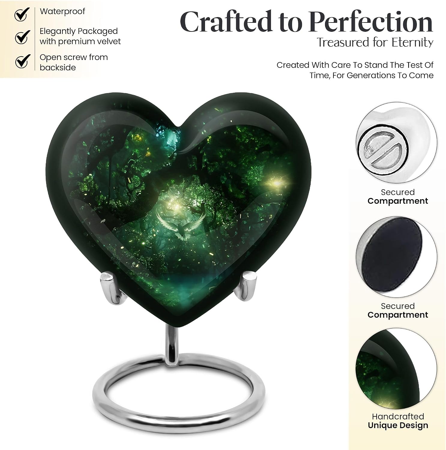 Flying Dove In Forest - Urn Heart, 10 Inch Urn - Green Urns For Human Ashes - Cremation Urn Human Ashes - Urn For Human Ashes Adult Male & Female - Urn For Ashes For Women - Large Urns For Ashes