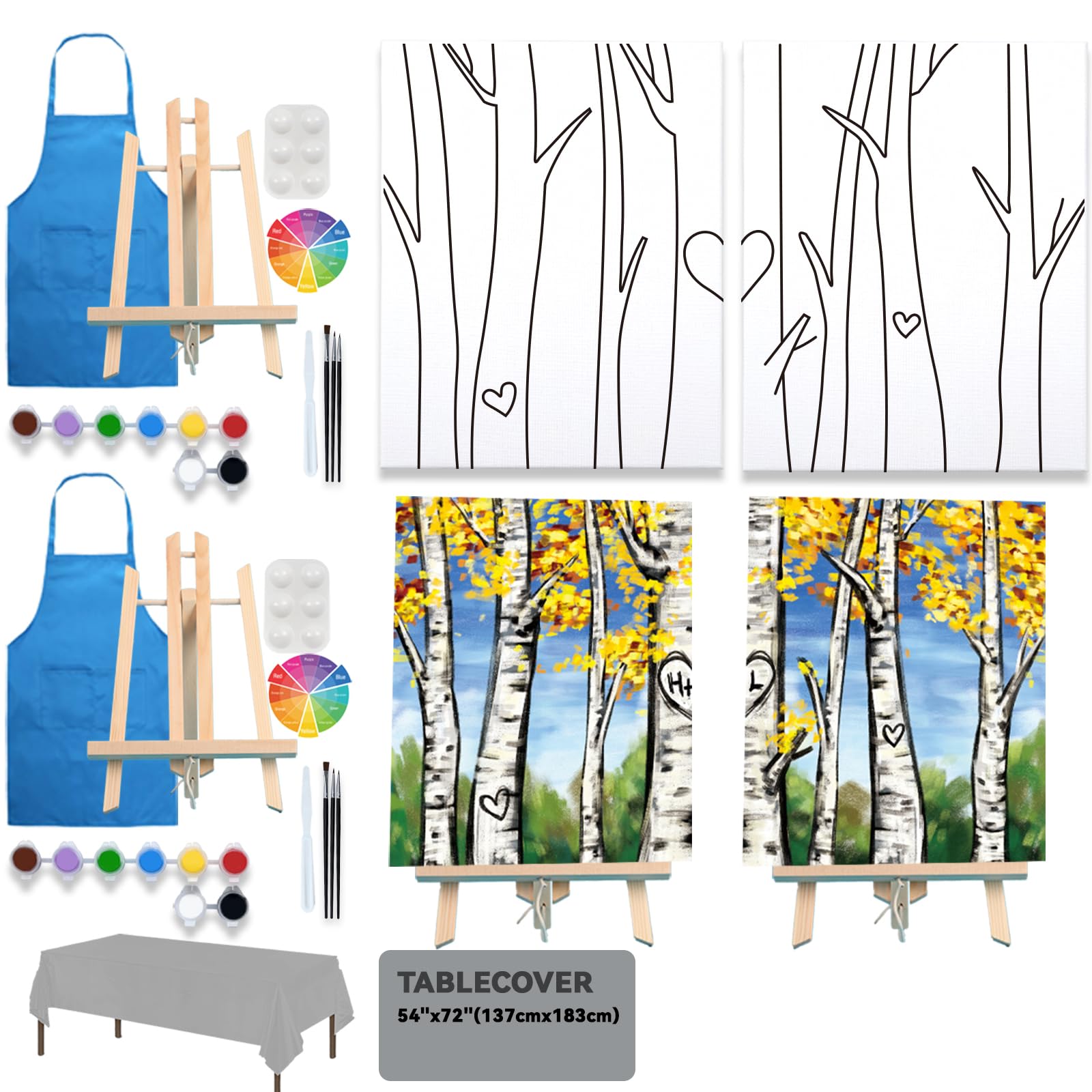 2 Pack Paint and Sip Canvas Painting Kit Pre Drawn Canvas for Painting for Adults Stretched Canvas Couples Games Date Night Paint Party Anniversary Valentines Day