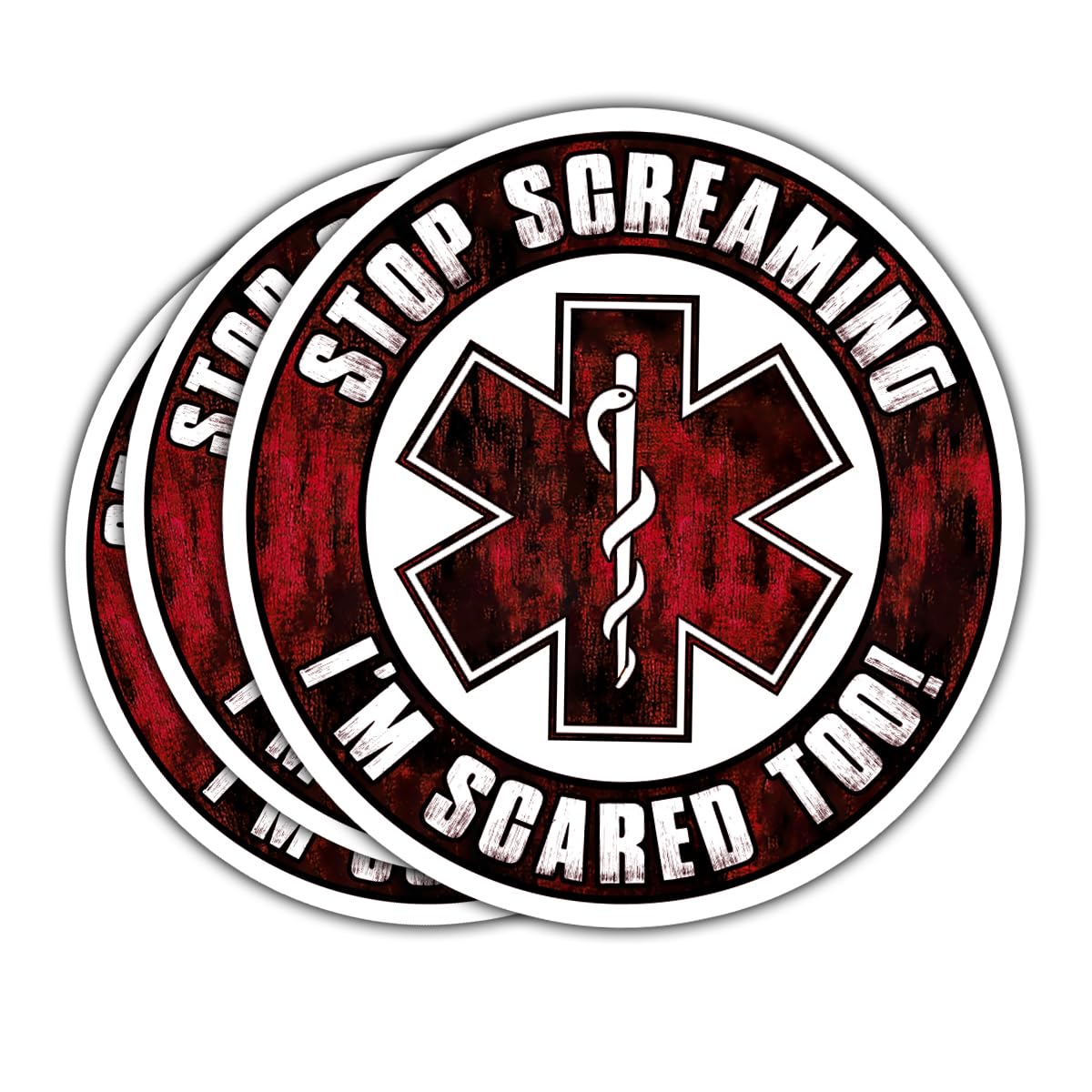 3 Pcs Stop Screaming I'm Scared Too Sticker Funny EMS Stickers EMT Sticker Paramedic Emergency Room Stickers for Laptop Water Bottle Tumbler Phone Case Hat Helmet Gifts 3"x3" (Red)