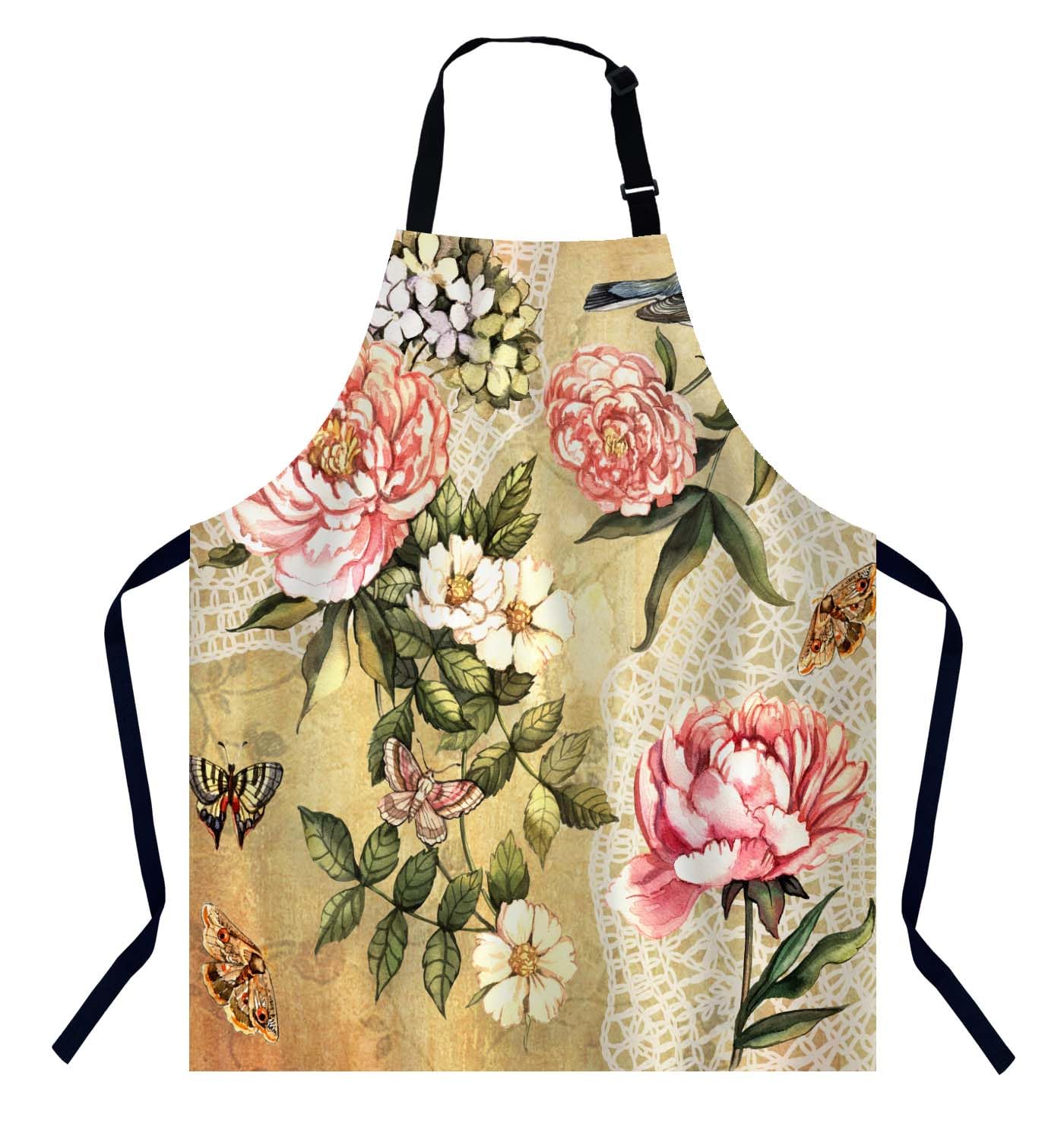 Bgbdeia Women's Vintage Watercolor Floral Kitchen Apron For Men, Unisex Adjustable Cooking Apron, Waterproof Apron For Home Kitchen, Restaurant, Coffee House