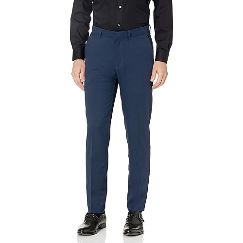 Kenneth Cole Unlisted Men's Heather Gab Slim Fit Flat Front Flex Waistband Dress Pant