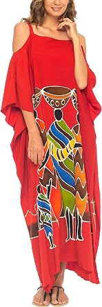 SHU-SHI Womens Kaftan Maxi Dress Cold Shoulder Casual Long Beach Cover Up Plus Size Caftan
