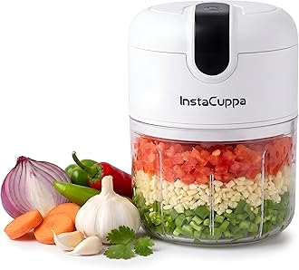 InstaCuppa Mini Electric Chopper for Kitchen, 50% Longer Use 1800 mAh Battery Onion Cutter, USB-C Garlic Mincer for 50% Faster Charging, 45 W Fast Vegetables Chopping for Busy Moms, 250 ML