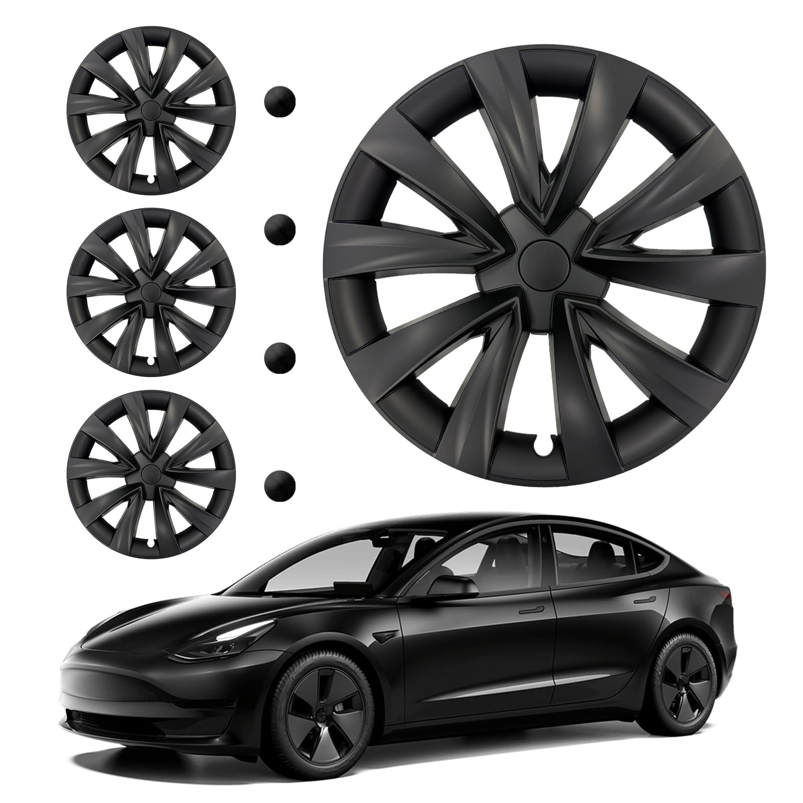 18 inch hubcaps Set of 4 Design for Model 3?2017-2023? 18" Wheel Cover 4pcs Matte Black ABS Model 3 Wheels hub caps (#31 Style M3(2017-2023), 18 inch)