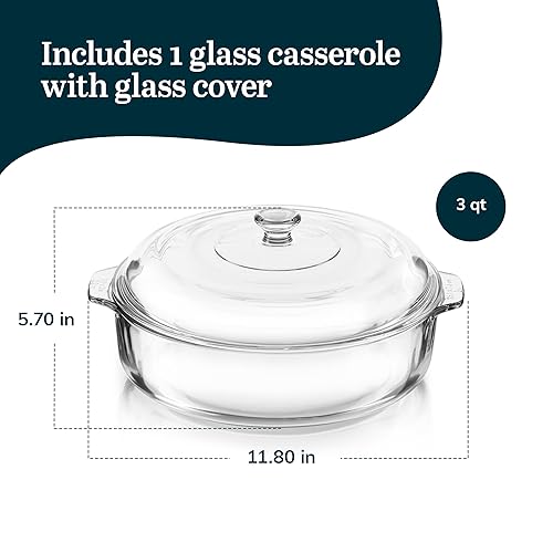 Miniatura 3 de Libbey Round Casserole Dish with Lid, Elegant Glass Bakeware with Lids Stackable, Round Casserole Dishes for Oven, Refrigerator, Microwave, and More