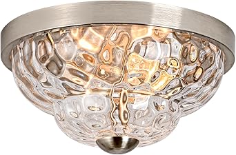 Silvery Flush Mount Ceiling Light Fixtures,11.81 inch,2-Light Ceiling Mount,Texture Glass Ceiling Light,Industrial Flush Mount Light Fixture for Hallway,Kitchen,Entryway,Bedroom,Balcony