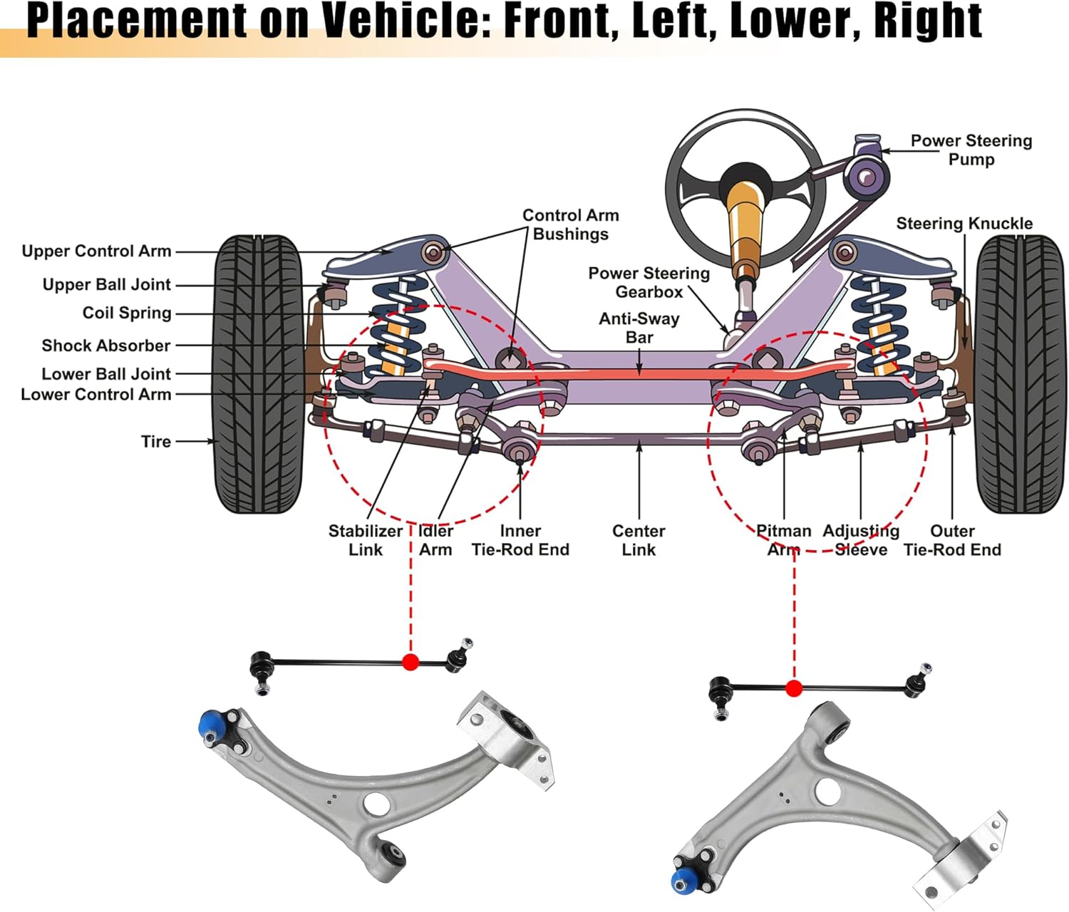 X AUTOHAUX 4Pcs Front Suspension Kit Lower Control Arm with Ball Joint Assembly Sway Bar Link Stabilizer link for VW Passat 2006-2010 for Volkswagen Tiguan CC 2009-2017 No.RK620589/K80478