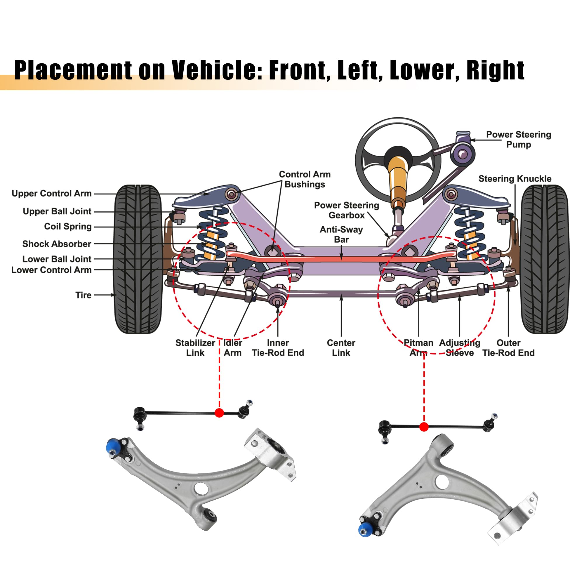 X AUTOHAUX 4Pcs Front Suspension Kit Lower Control Arm with Ball Joint Assembly Sway Bar Link Stabilizer link for VW Passat 2006-2010 for Volkswagen Tiguan CC 2009-2017 No.RK620589/K80478